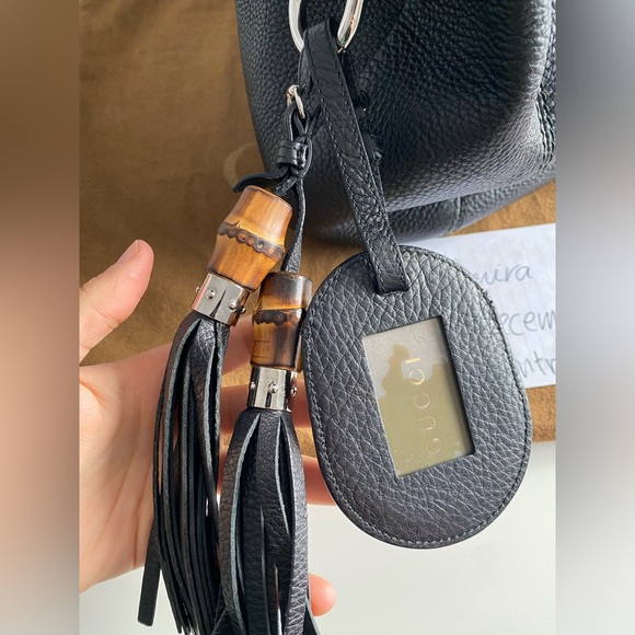 SOLD ๐ Gucci Hobo Bag Black Grainy Leather Silver Hardware Bamboo - Picture 8 of 13